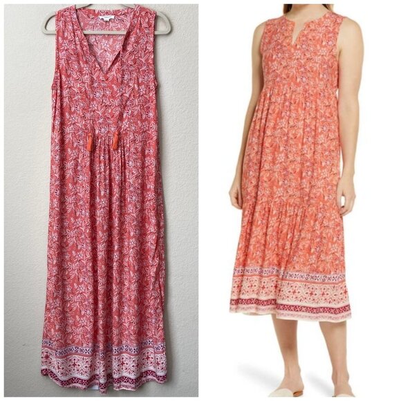 beachlunchlounge Dresses & Skirts - Beach Lunch Lounge BLL Ireana Tiered Ruffle Midi Dress In Boho Shell Coral